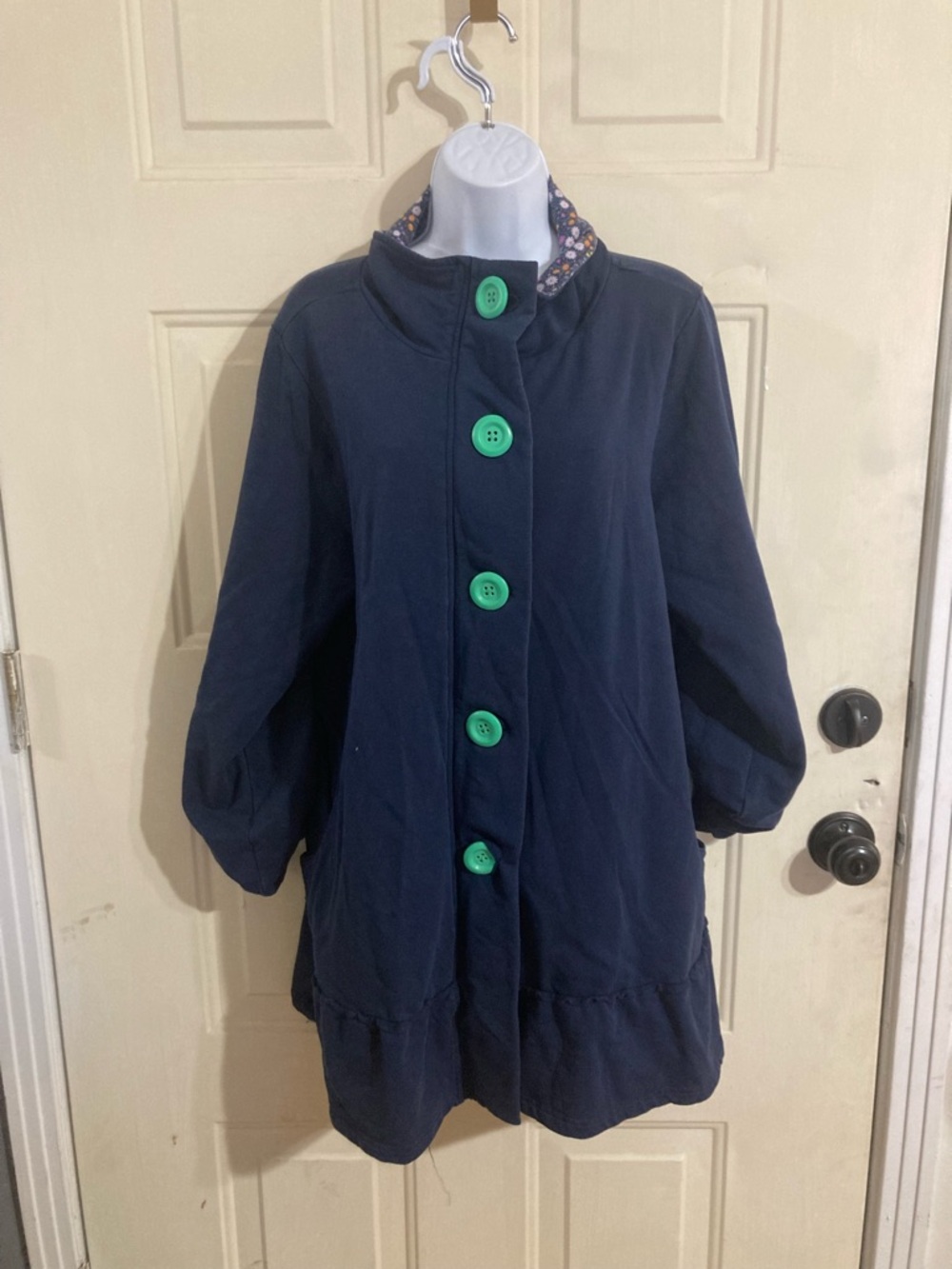 Matilda Jane Navy Pea Coat with Bright Green Buttons